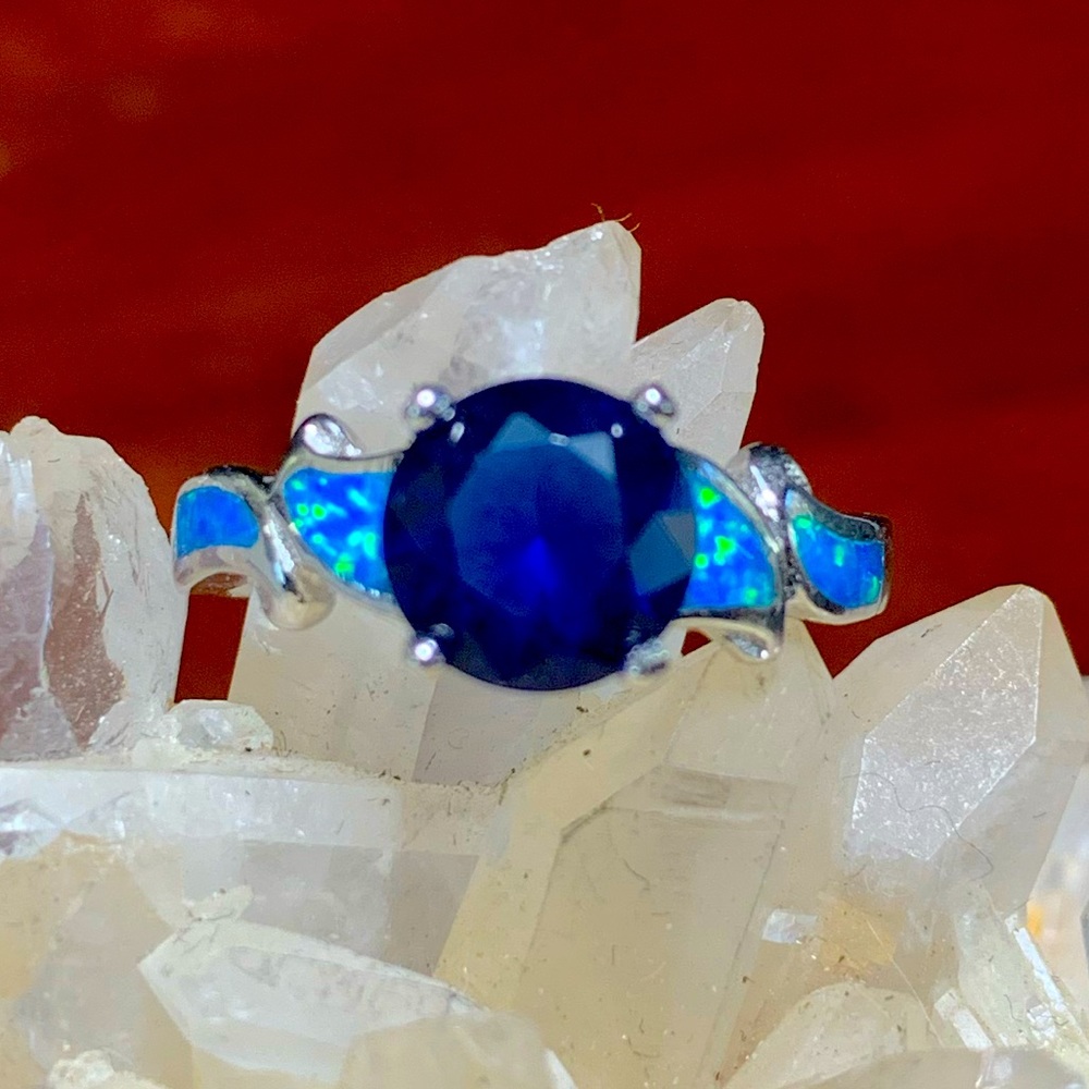 Solid Sterling Sapphire And Opal Ring - image 1